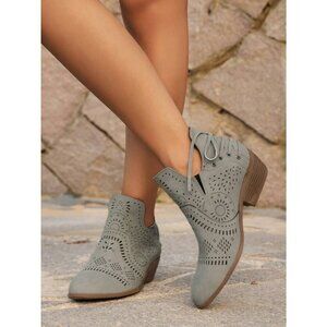 Taupe Gray Perforated Lace Up Back Ankle Boots 8 NEW